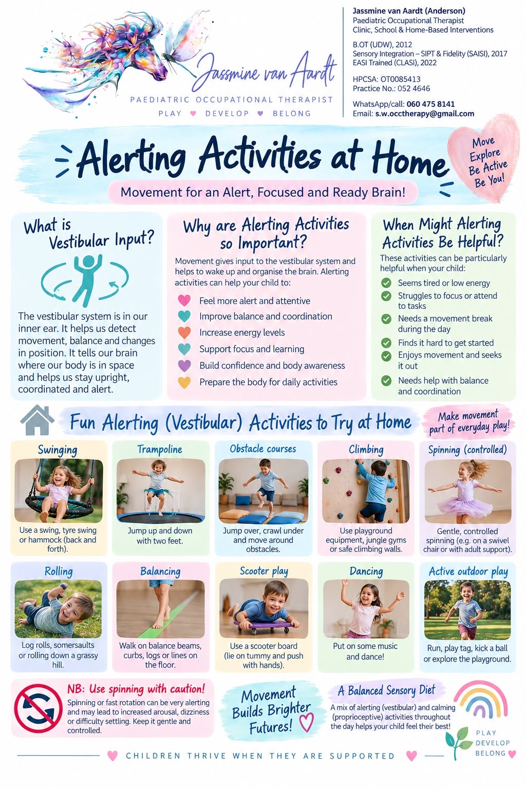 Alerting Activities at Home — Movement for an Alert, Focused and Ready Brain. Vestibular activities guide for children.